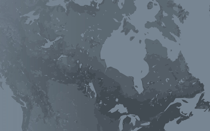 Aerial image of Canada in grey